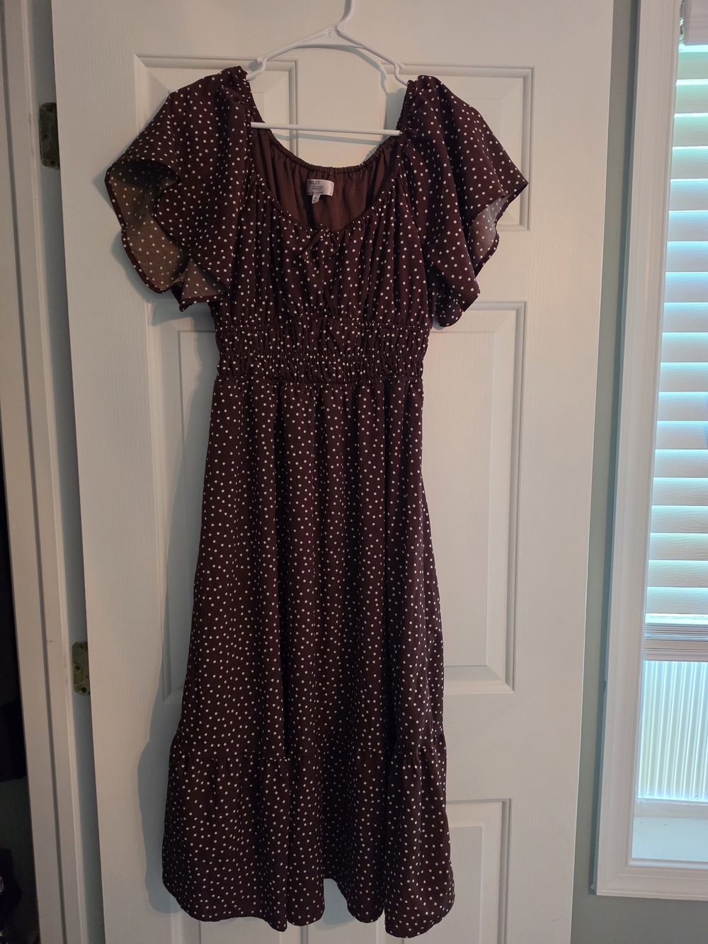 Dizzy Lizzy Brown Polka Dot Flutter Sleeve Midi Dress